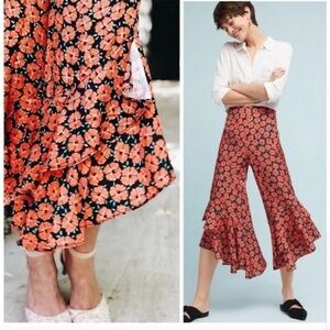 Anthropologie Ett:Twa Floral Virginie Ruffled Wide-Leg Trousers size 6